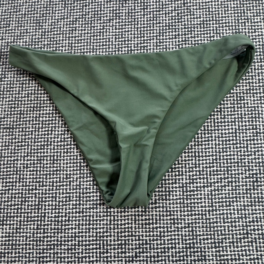 Womens Olive Green Low Rise Bikini Bottoms Solid Moss Swim Briefs XS